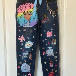 Embellished kids Jeans with Colorful Graphics